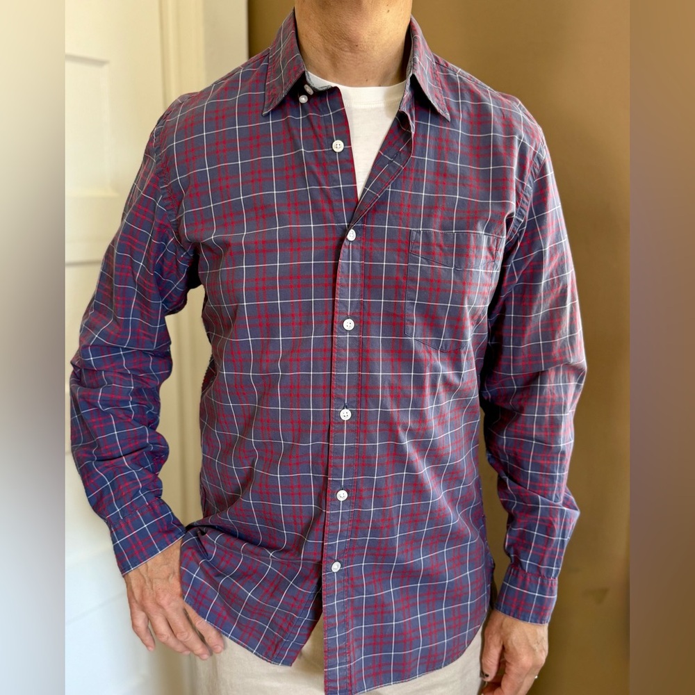J. Crew Red and Blue Casual Button Down Shirt